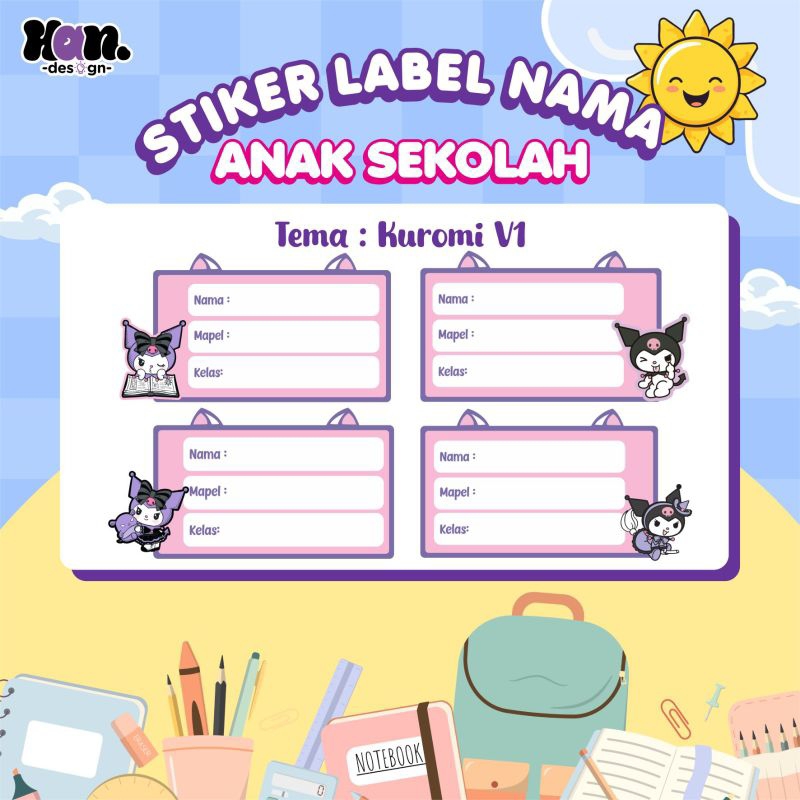 

(Kisscut) Stiker Label Nama Buku Anak Sekolah Custom isi 40pcs