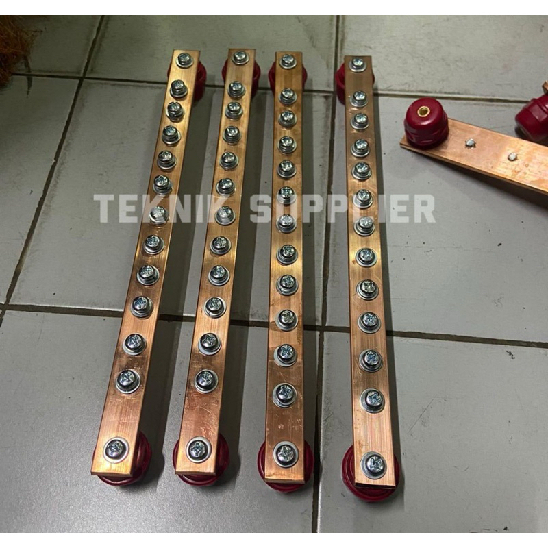 busbar tembaga custom 4mm x 20mm x 300mm komplit / busbar grounding / busbar arde / nol arde busbar 