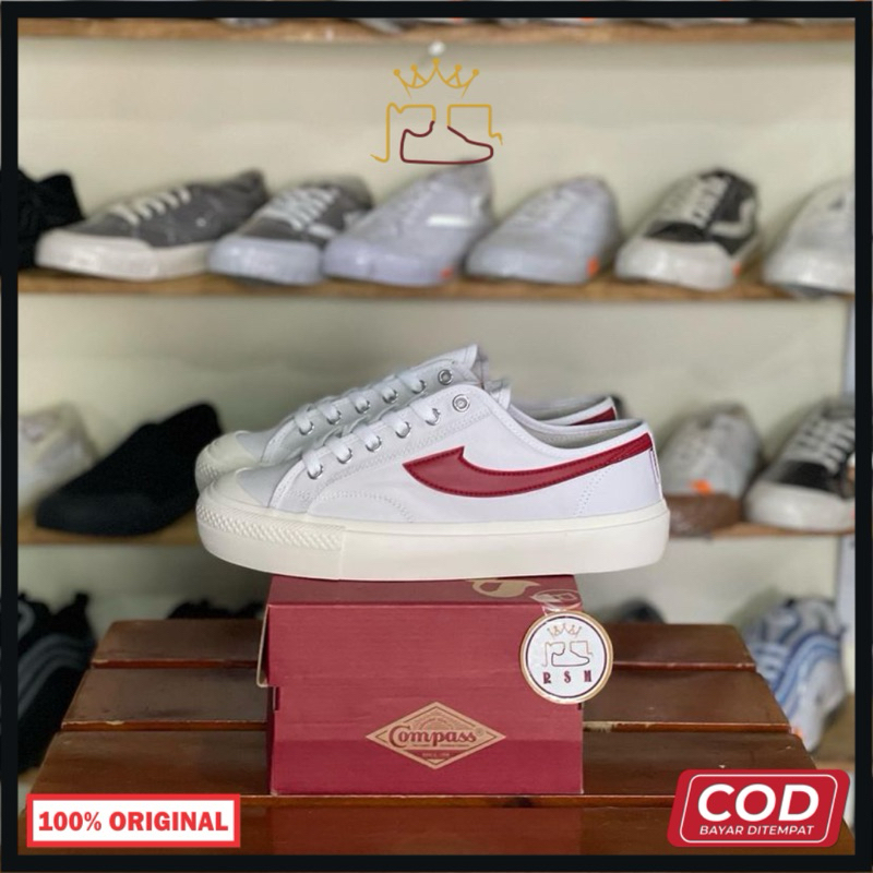 Sepatu Compass Gazelle Low White Red