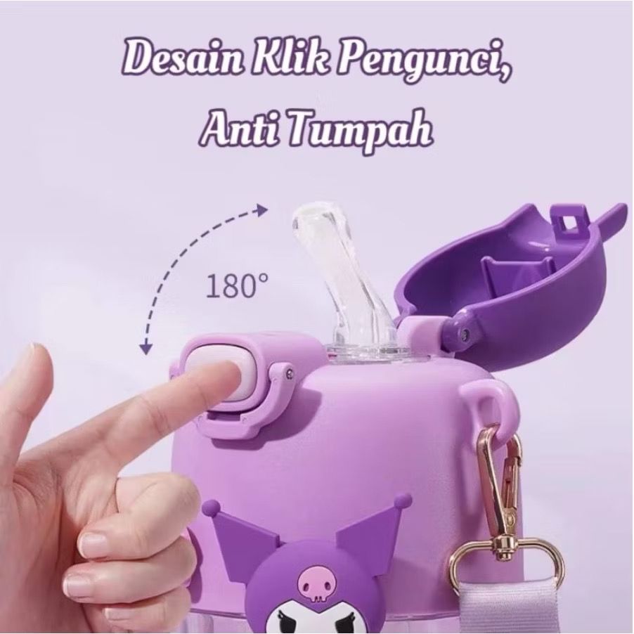 Botol Minum Sanrio Tempat Minum Kuromi Cinnnamoroll Melody Lucu Tali Panjang Tumbler Anak Perempuan