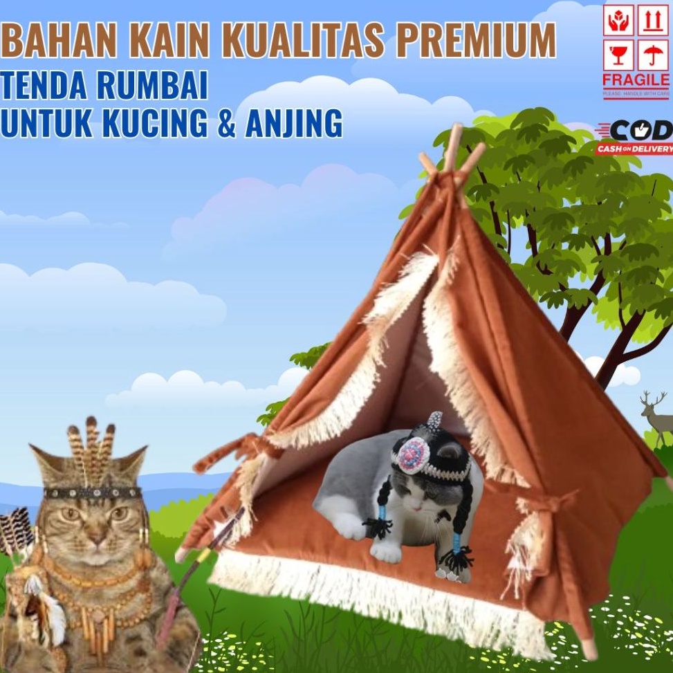 Paling Meriah Pet bed Kasur Kucing Dayak  Tenda Kucing Tepee kucing model rumbai