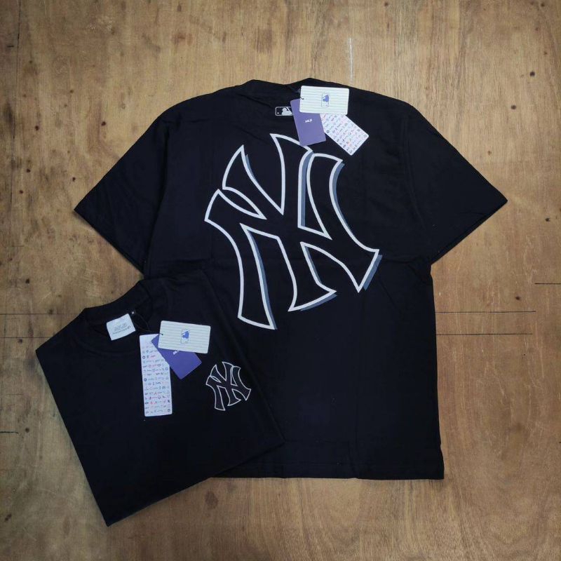Kaos Tshirt MLB New York NY Outline Shadow Hitam Cotton Combed 24s Mirror Fulltag