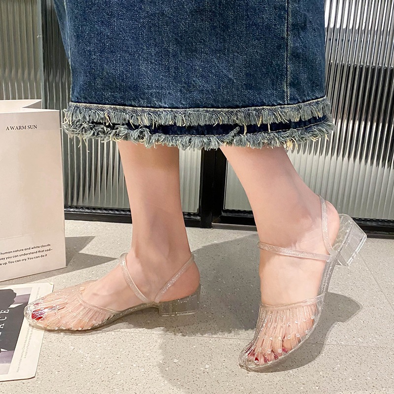 [MOLLY][READY/COD]Tingkatkan kristal transparan bersih merah non-slip jelly Sepatu Wanita Sepatu Kri