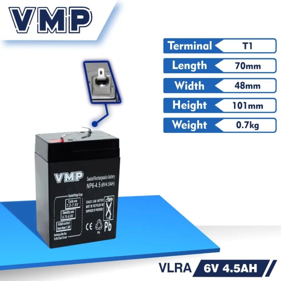 Baterai aki kering VMP 6v 4,5 AH baterai kering 6VOLT 4AH 6V 4AH