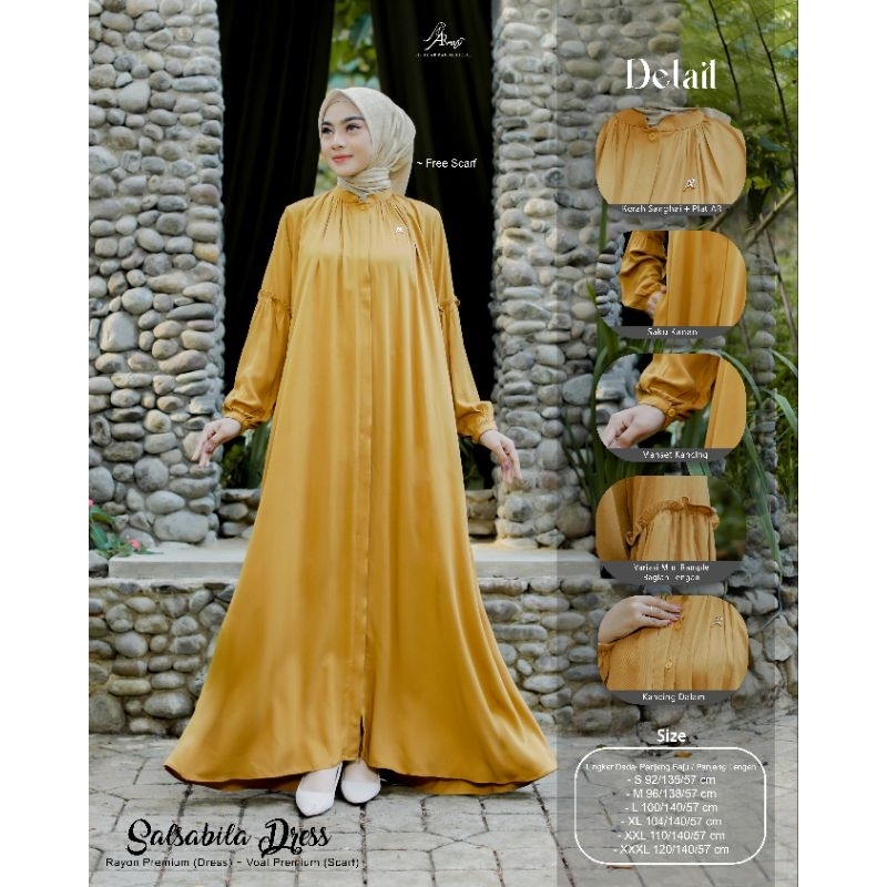 Dress Terbaru AR Rafi - Salsabila Dress (Free Scarf)- Gamis Polos Rayon Premium - ORI By AR Rafi