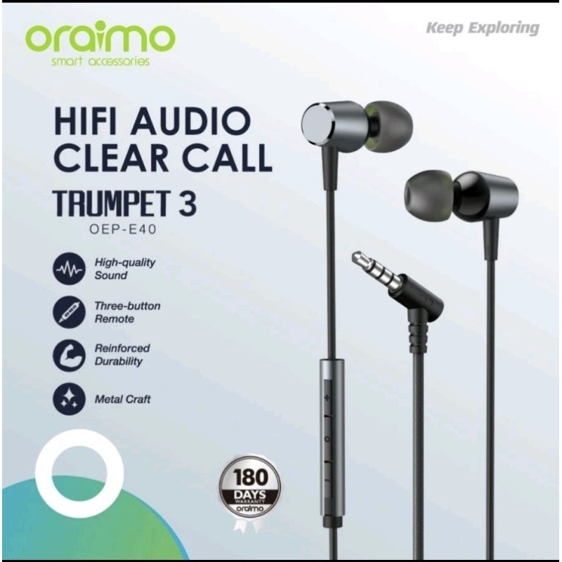 ORAIMO HEADSET OEP-E40i Vortex 2 In-Ear Earphone with 3.5mm