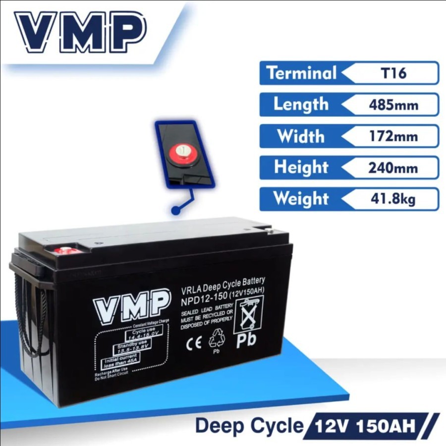 Aki Baterai UPS 12V 150AH 150 AH VMP Baterai Aki Kering VRLA UPS AKI SOLAR PANEL - Deep & Cycle