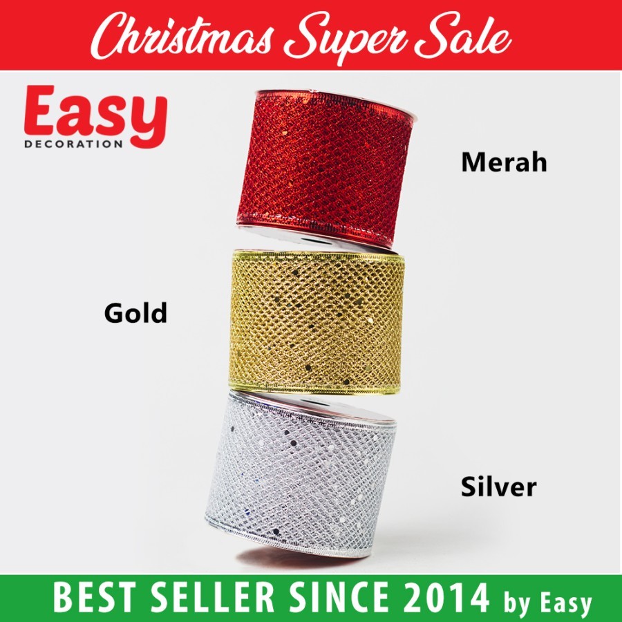

Pita Natal Kawat Roll Hiasan Ornamen Dekorasi Parcel Jala 6,3 cm