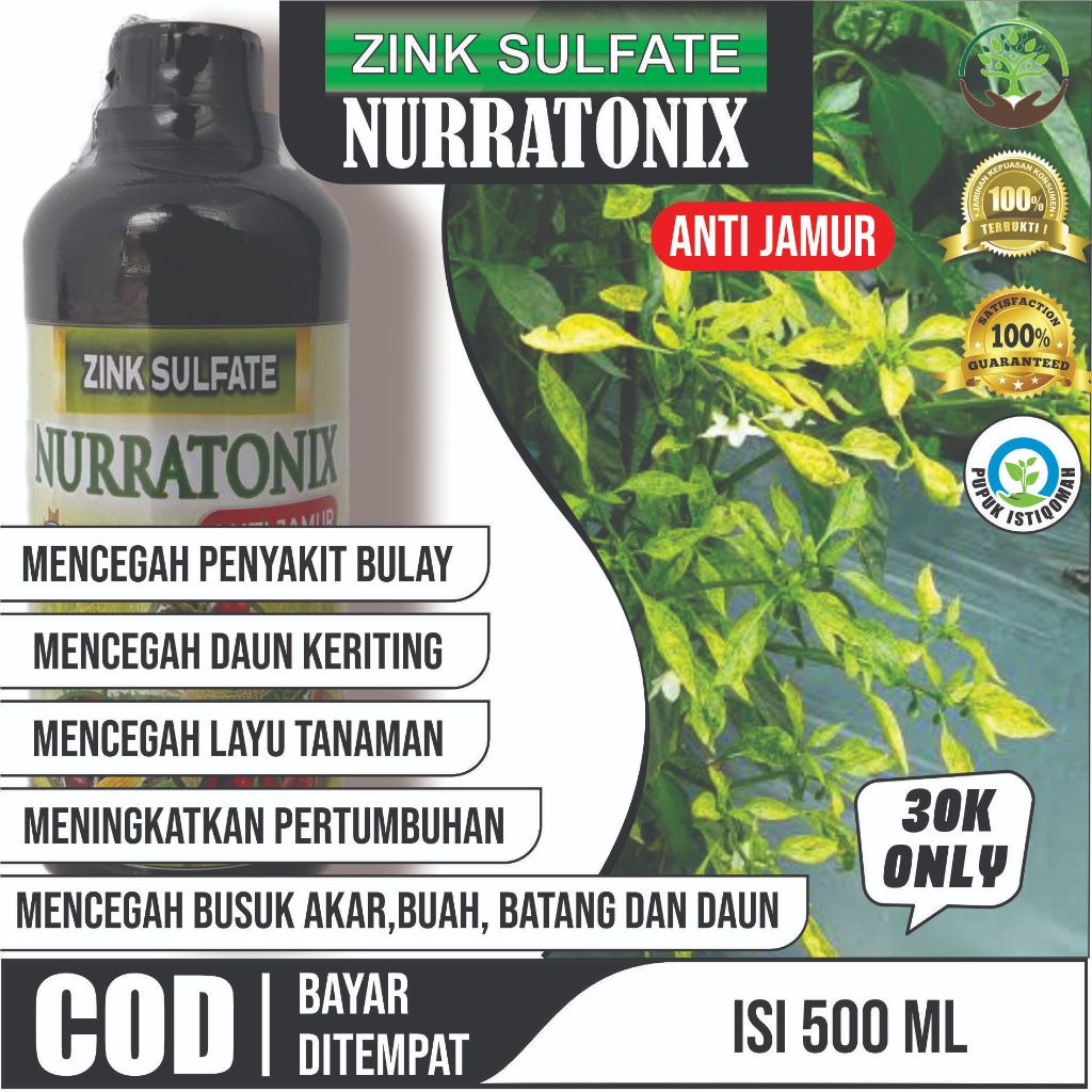 ZINK SULFATE NURRATONIK 500 ML Obat Daun Kuning Pada Cabe Merah, Pupuk Kalsium Cair Ampuh Atasi Daun