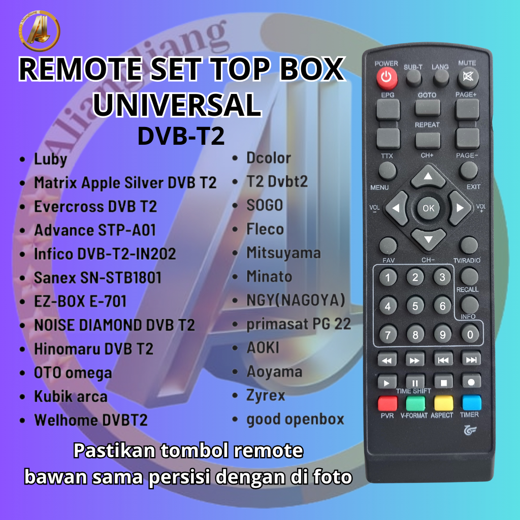 Remot Remote Set Top Box STB Dvb T2 UNIVERSAL Lubby Matrix Visio Advance Vision Paragon Hinomaru Eve