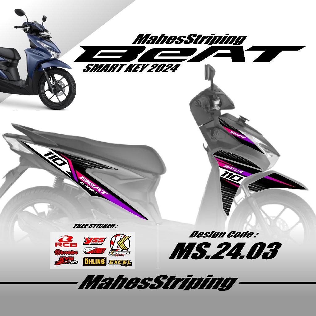 Striping New Beat Fi 2024 Smart Key Terbaru MS 24.03 - Sticker Variasi Beat Stiker Semi Full Body Fr