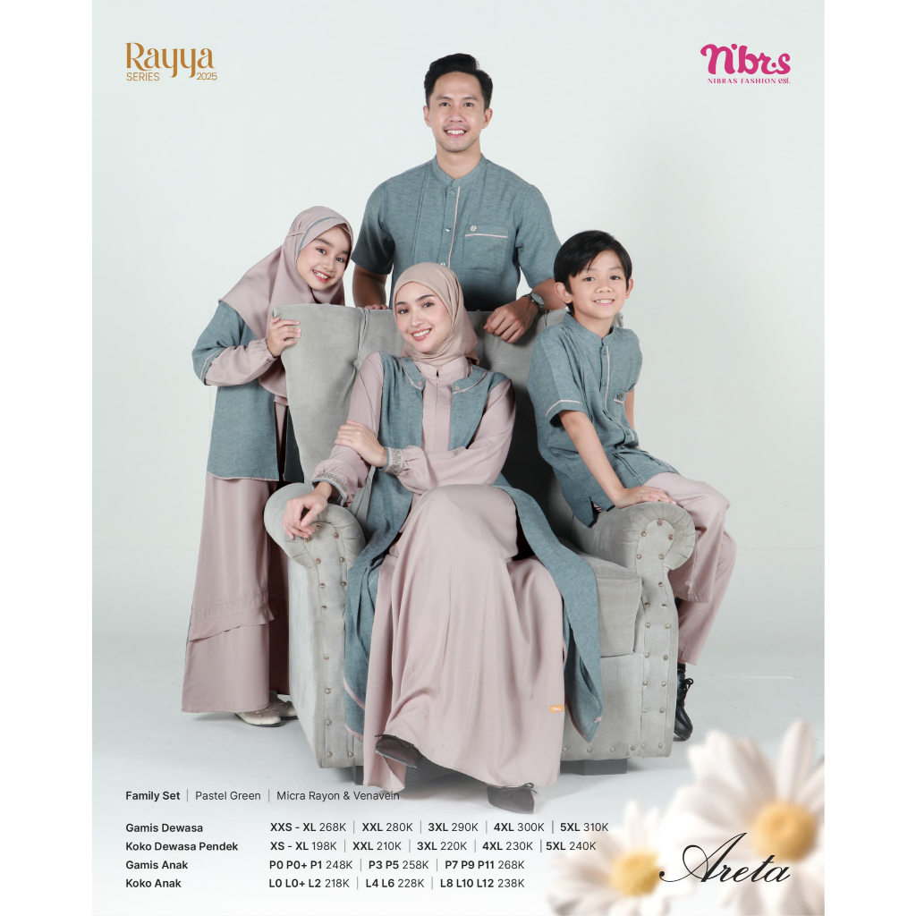 SERAGAM COUPLE KELUARGA TERBARU 2025 SARIMBIT RAYYA SERIES ARETA PASTEL GREEN BY NBRS FASHION // SET