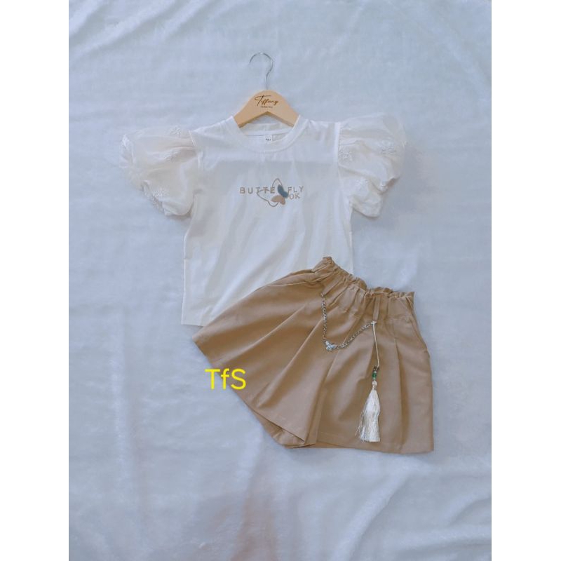 Setelan Baju Lengan Balon dan Celana Pendek Lebar Anak Perempuan/Setelan Anak Perempuan/Setelan Casu