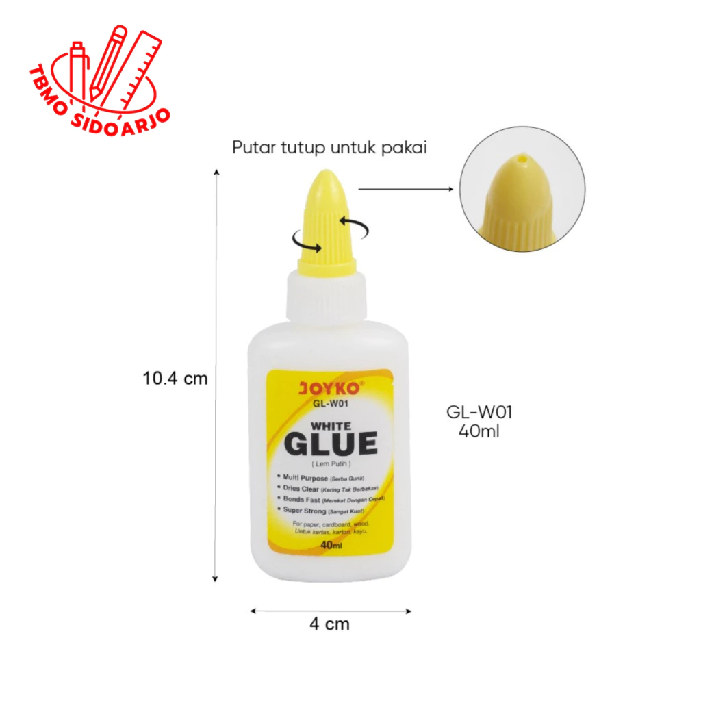 

White Liquid Glue Lem Putih Cair Kertas 40ml Joyko GL-W01