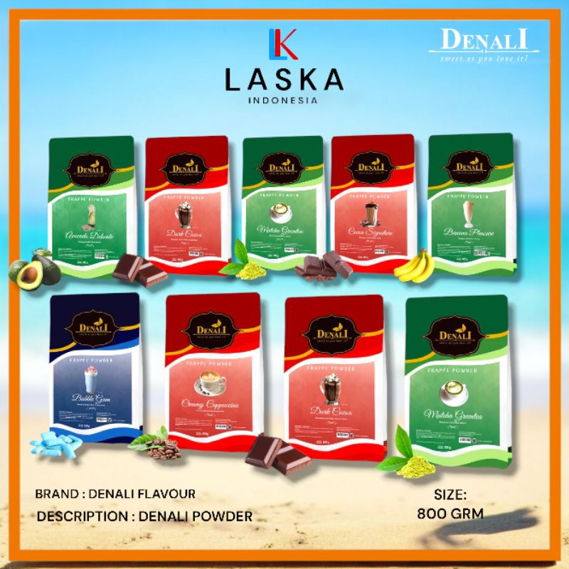 

Denali Powder All Varian - Powder denali - bubuk minuman denali matcha,dark cocoa,red velvet,taro,cocoa siganture