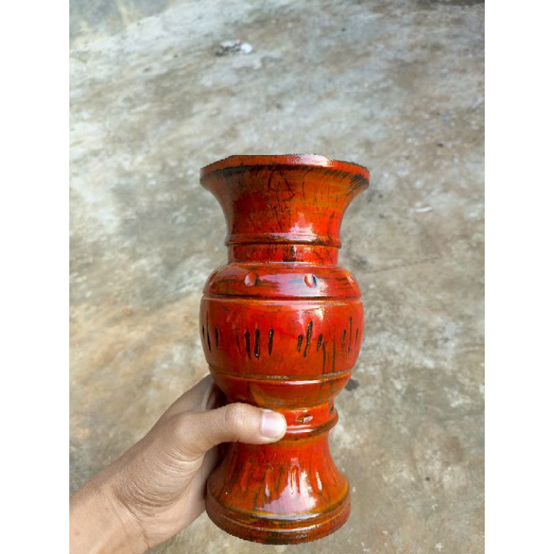 Pot bunga ukir kayu bulat