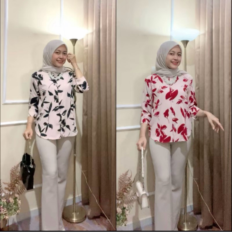 KEMEJA WANITA CRINKLE MOTIF BUNGA LENGAN PANJANG JUMBO LD120 TERLARIS 2026 VIRAL KEKINIAN/ DAILY MUN