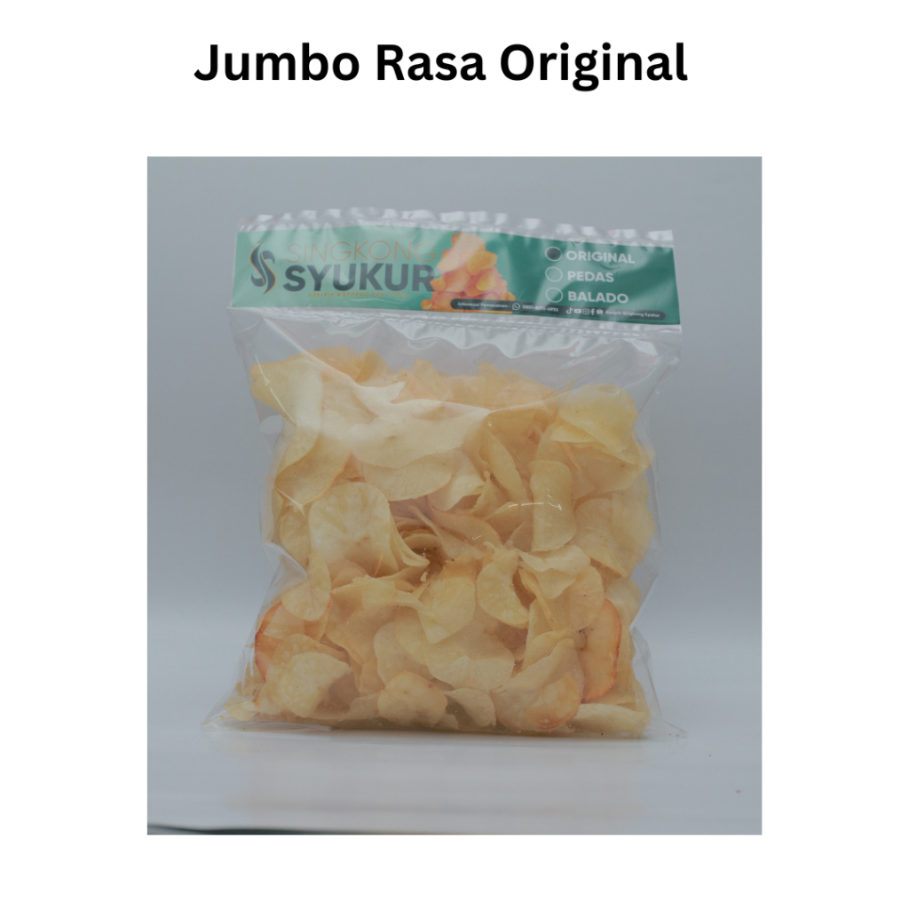 

Keripik Singkong Syukur Gurih Renyah Ukuran Jumbo isi 200 gram Cemilan Asli singkong Rasa Original Ngepros Bari Raos