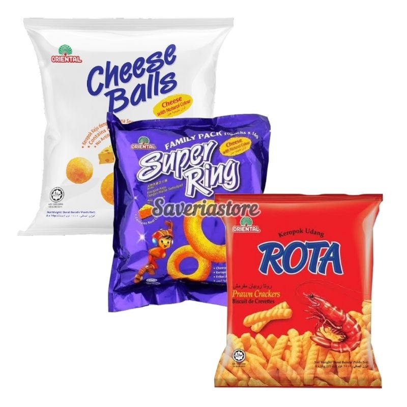 

ORIENTAL CHEESE BALL FAMILY PACK ISI 8PCS SUPER RING KEJU CEMILAN SNACK ORIENTAL ROTA KERUPUK UDANG