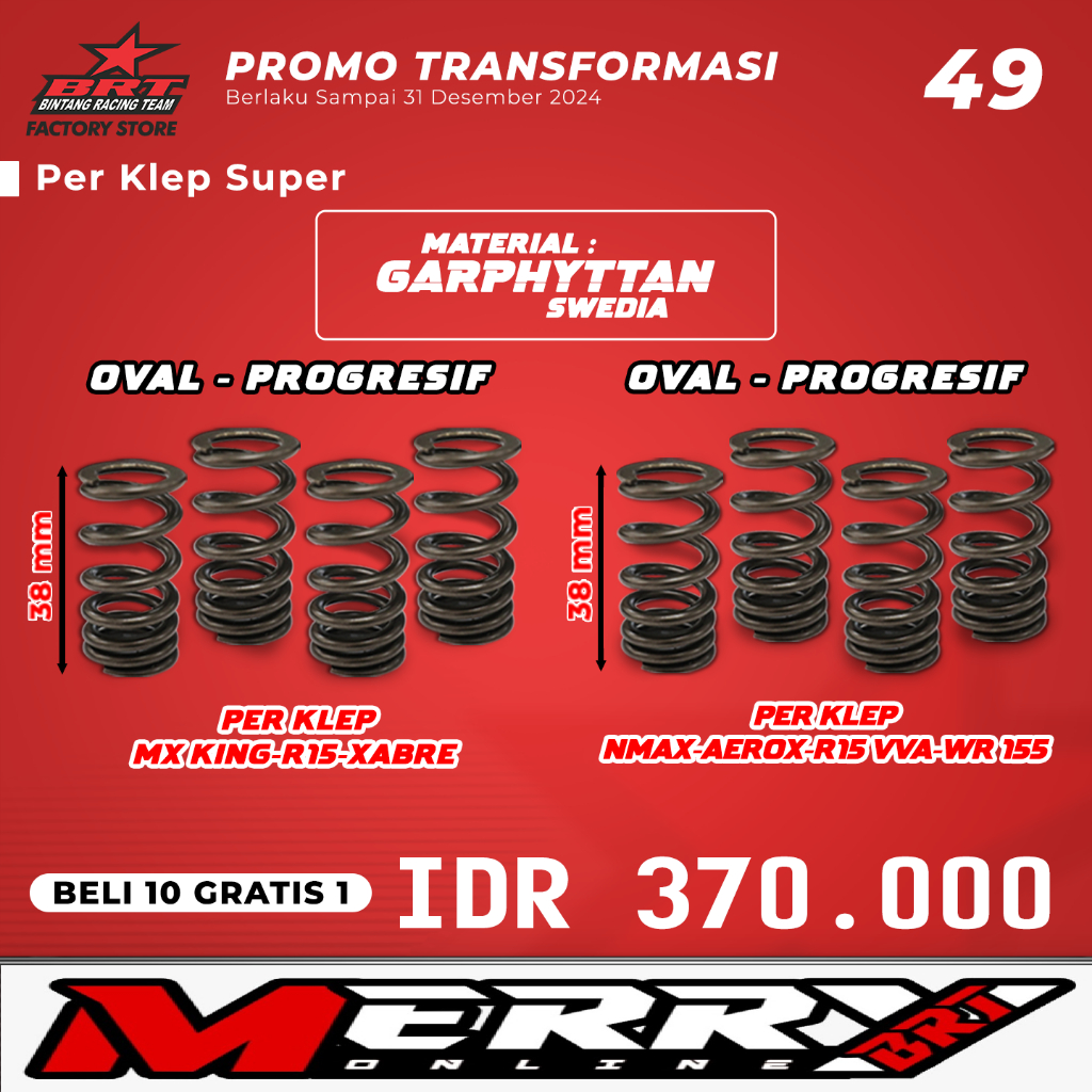 Per Klep Super Oval BRT Spring Valve Nmax Mx Aerox R15 VVA WR155 Mx King R15 Old Xabre Satria FU FI 