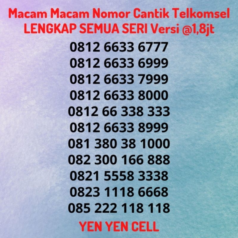 Nomor Cantik Super Telkomsel Kartu Perdana Simpati LENGKAP Semua Seri Versi Harga @1,8jt - Nomer Ser