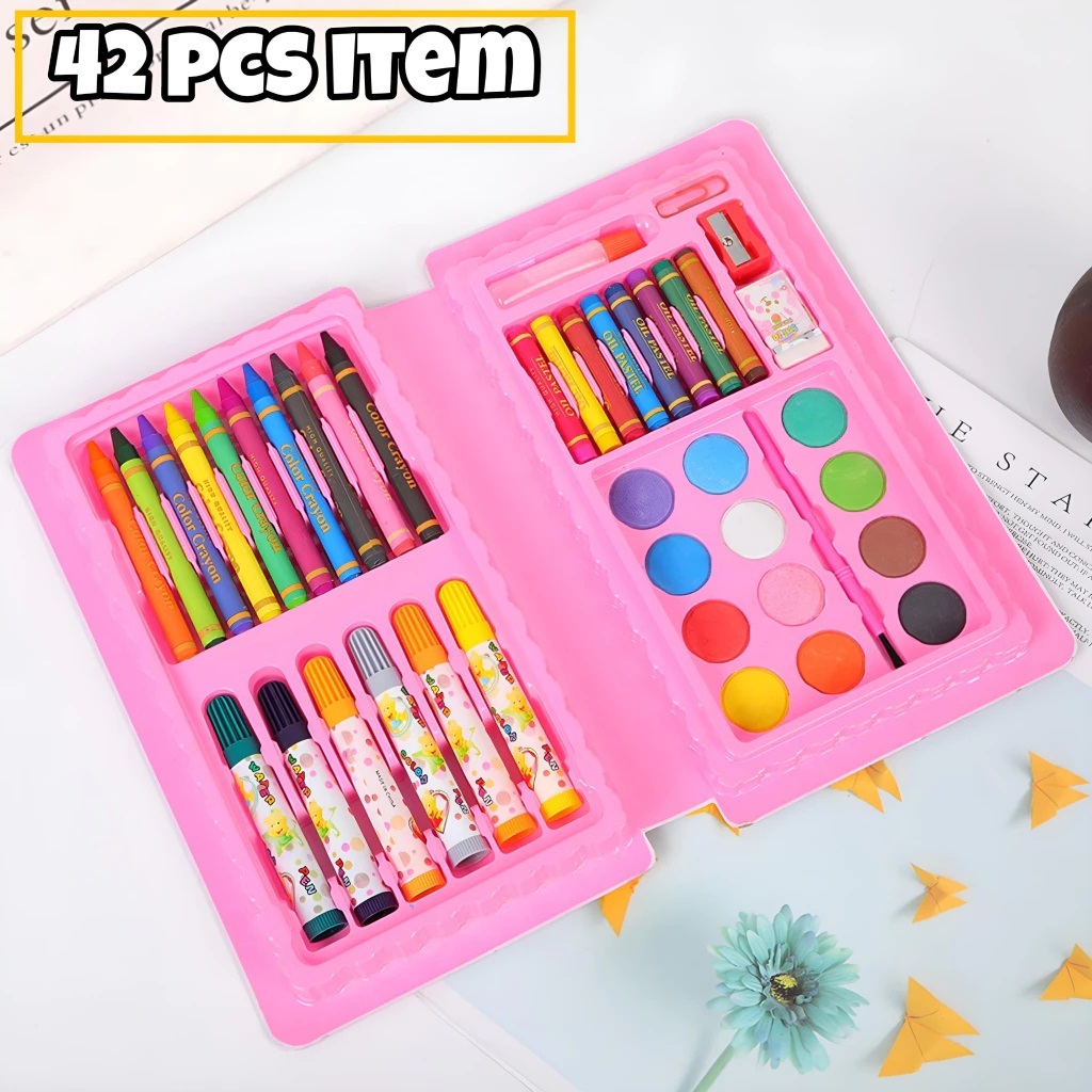 

SumberAbadi Art Set 42 Alat Kesenian Anak Menggambar Melukin Mewarnai Crayon Pensil Spidol Warna Cat Air DLL