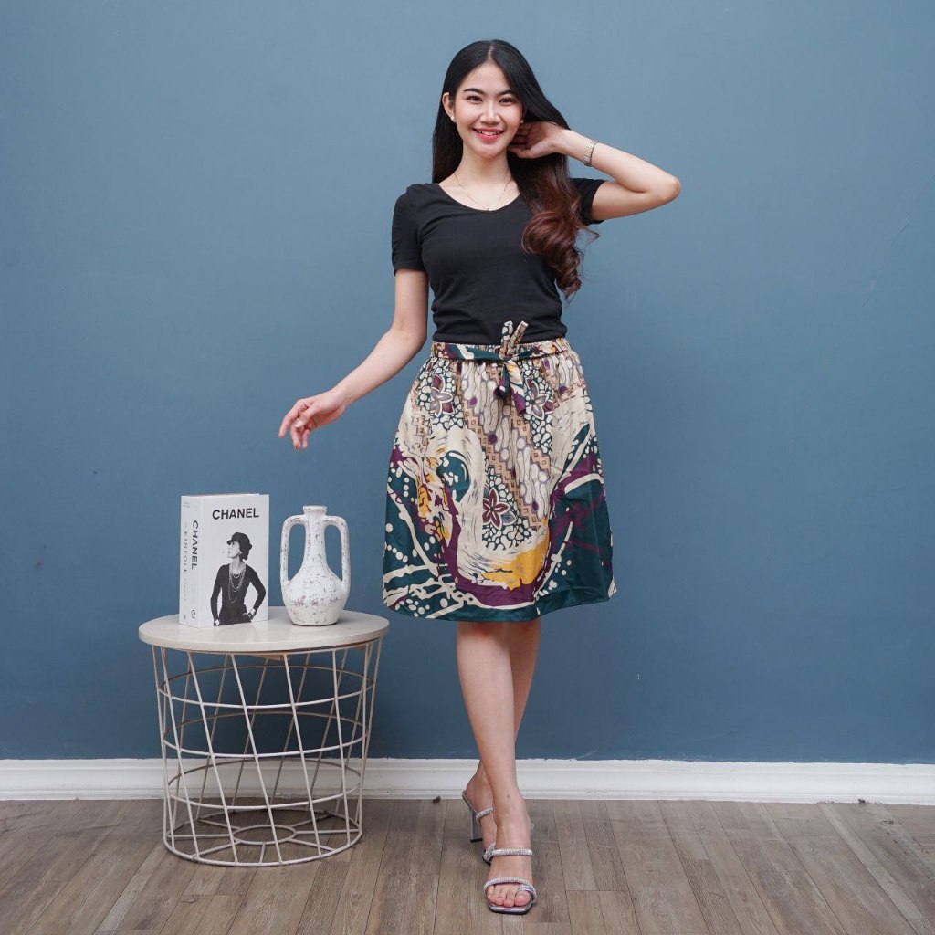 Rok Batik Pendek 7 8 Payung Jumbo Modern Kekinian Motif Exclusive Pinggang Karet Bahan Adem Tebal Wa