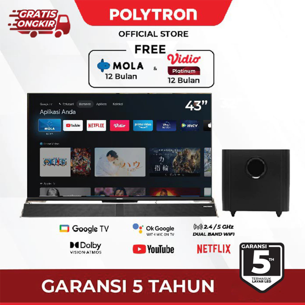 TV POLYTRON 43 INCH ULTRA HD 4K CINEMAX SOUNDBAR GOOGLE TV ANDROID 43INCH PLD 43BUG5959 SMART ANDROI