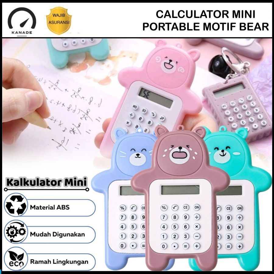 

Calculator Mini Portable Motif Bear / Kalkulator 8 Digit Alat Hitung Pejumlahan Pengurangan Perkalian Pembagian Bentuk Gambar Beruang Lucu Tombol Karet Perlengkapan ATK Anak TK SD SMP Sekolah Kantor Kado Hadiah Ulang Tahun Souvenir Tambah Kurang Kali Bagi