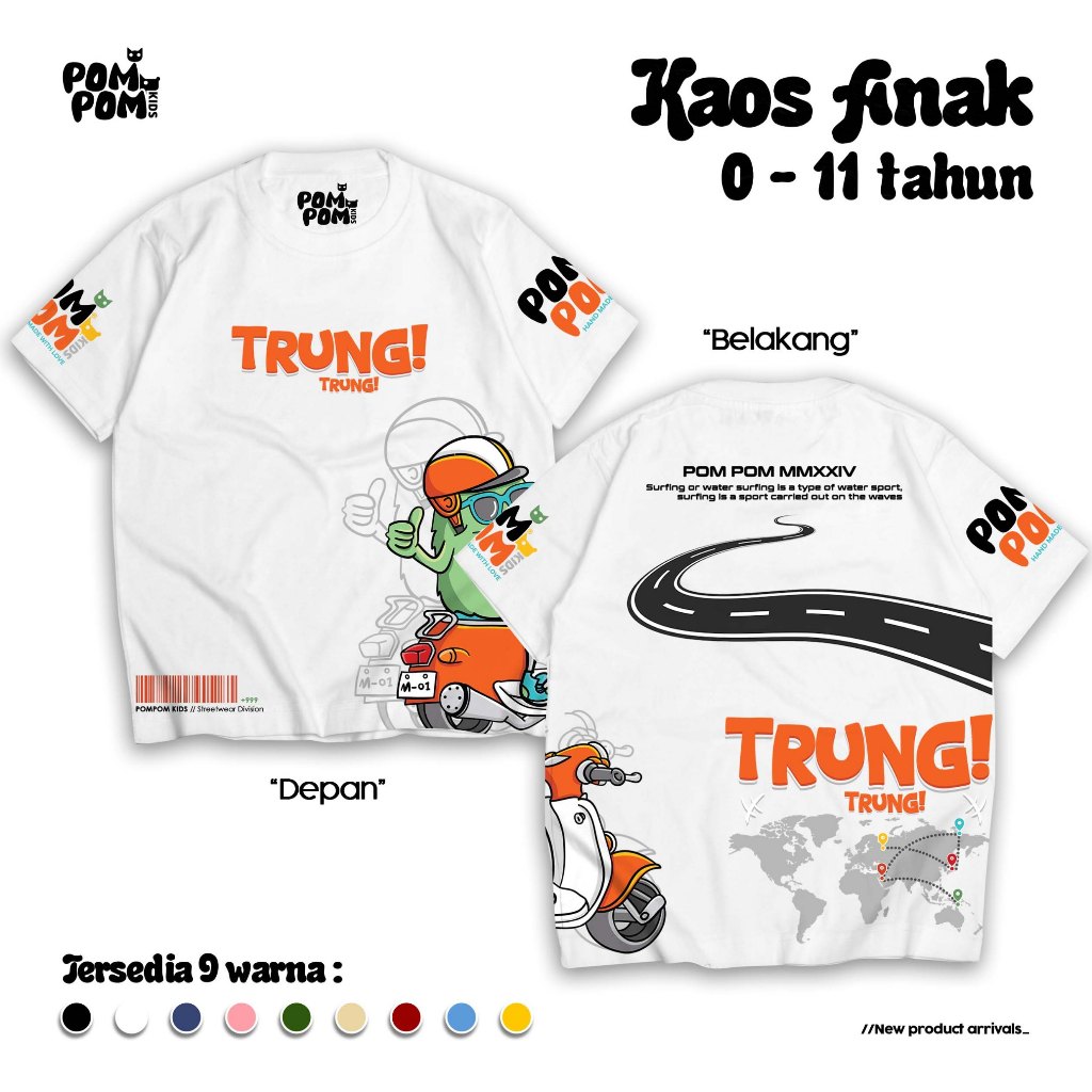 POMPOM KIDS - Baju Kaos Anak Laki Laki & Perempuan 0-12 Tahun ( Atasan Pendek Anak Bayi Vespa Trung)