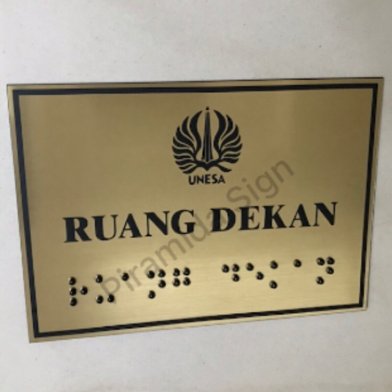 

Braile Sign Papan Nama ruang sekolah universitas kantor negeri gold emas