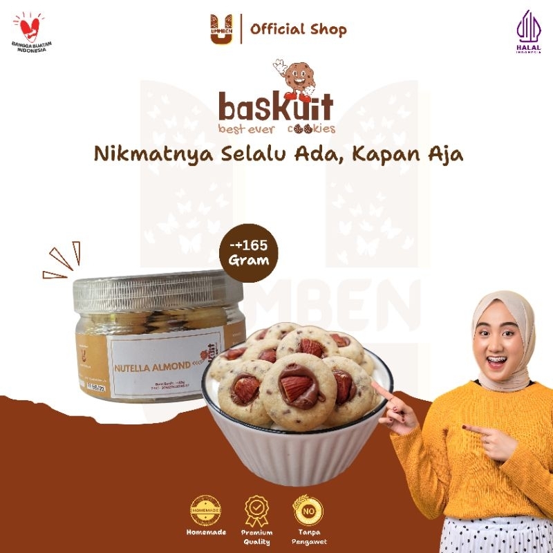 

BASKUIT Ummben Cookies Hazelnut Almond Toples 165g Cemilan Kue Kering Lebaran Natal Homemade Premium Halal