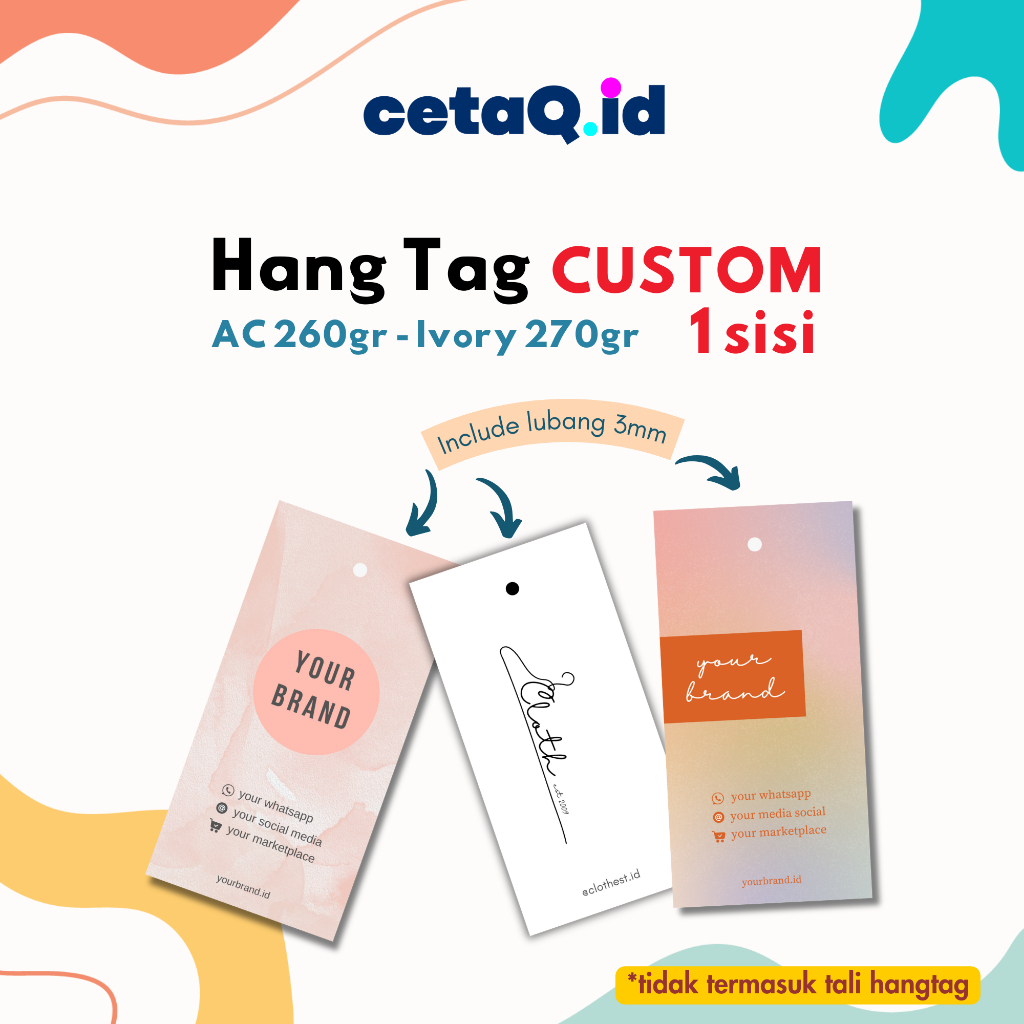 

Cetak Hangtag Custom desain 1 sisi | Hang tag label baju | Handtag design