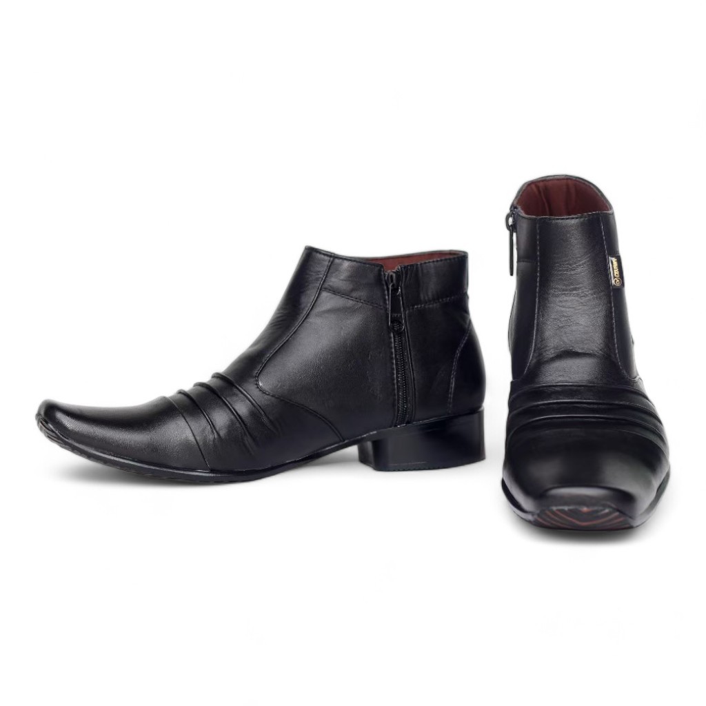 CEVANY BADAMI KULIT Sepatu Pantofel Boot Pria Zipper Resleting Hitam