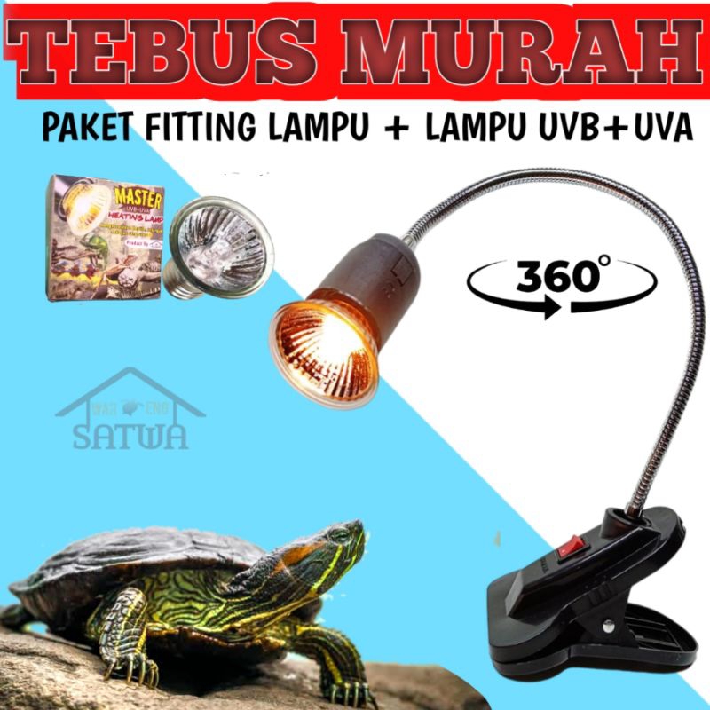 TEBUS MURAH paket lampu uvb uva reptile + fitting jepit fleksibel heating lamp penghangat kandang te