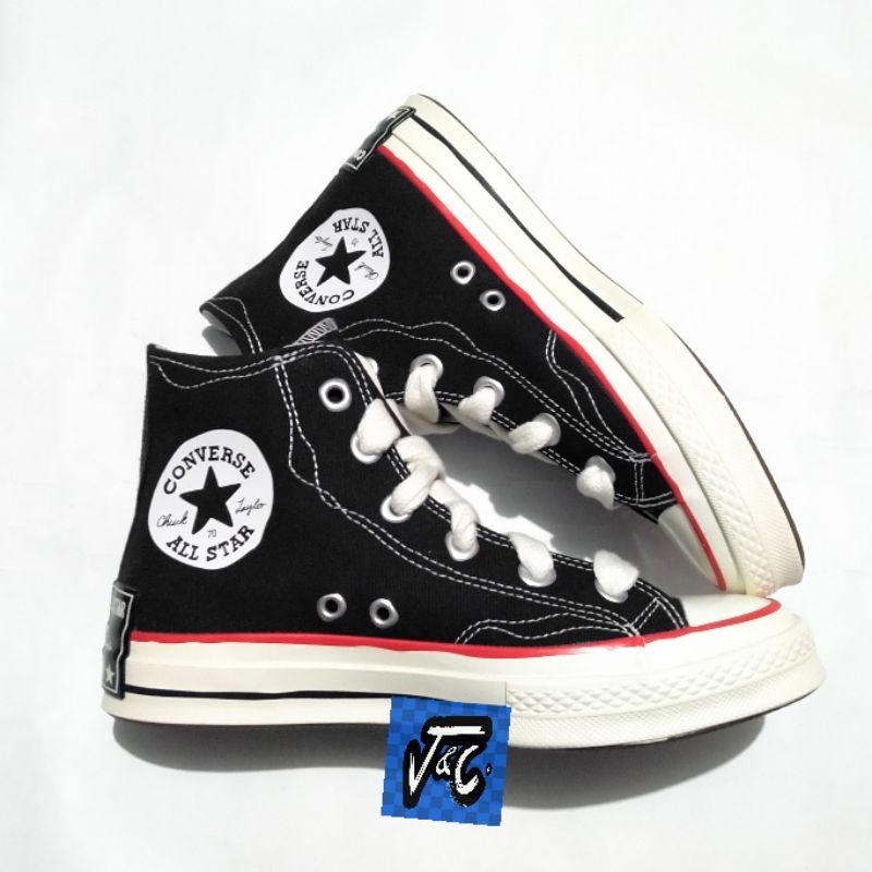 Converse Chuck 70 70s Sketch Cartoon Pinstripe Wavy Stitch Oversized Hi Black