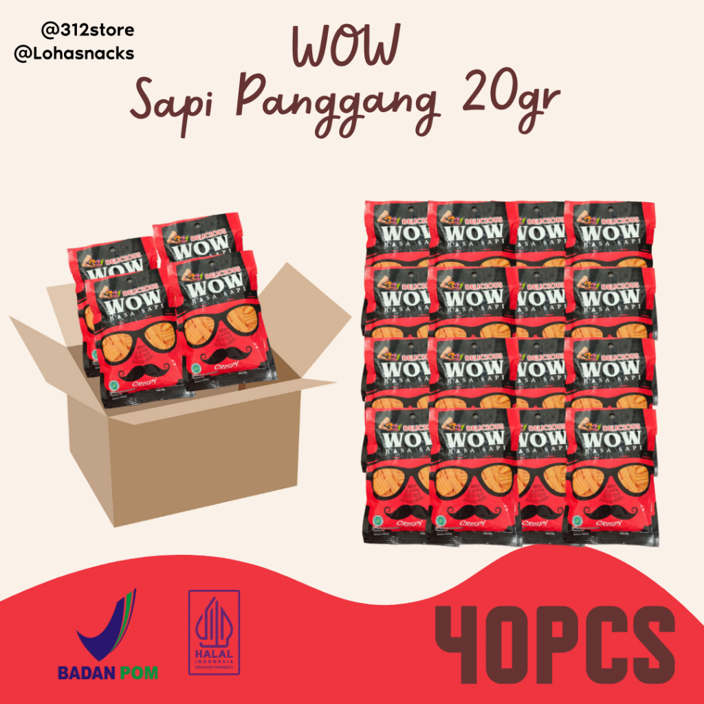 

Snacks WOW Sapi Panggang isi 40pcs Cemilan Pedas