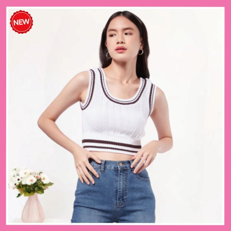 Tank Top Colorbox Stripe Knitted Top/Crop Vest Color White