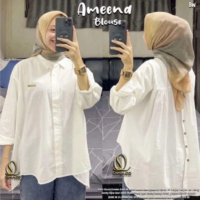 Ameena Blouse Oversize Jumbo Polos Putih Fuschia Biru Elektrik Katun Rayon Viscose Bahan Adem By Ola