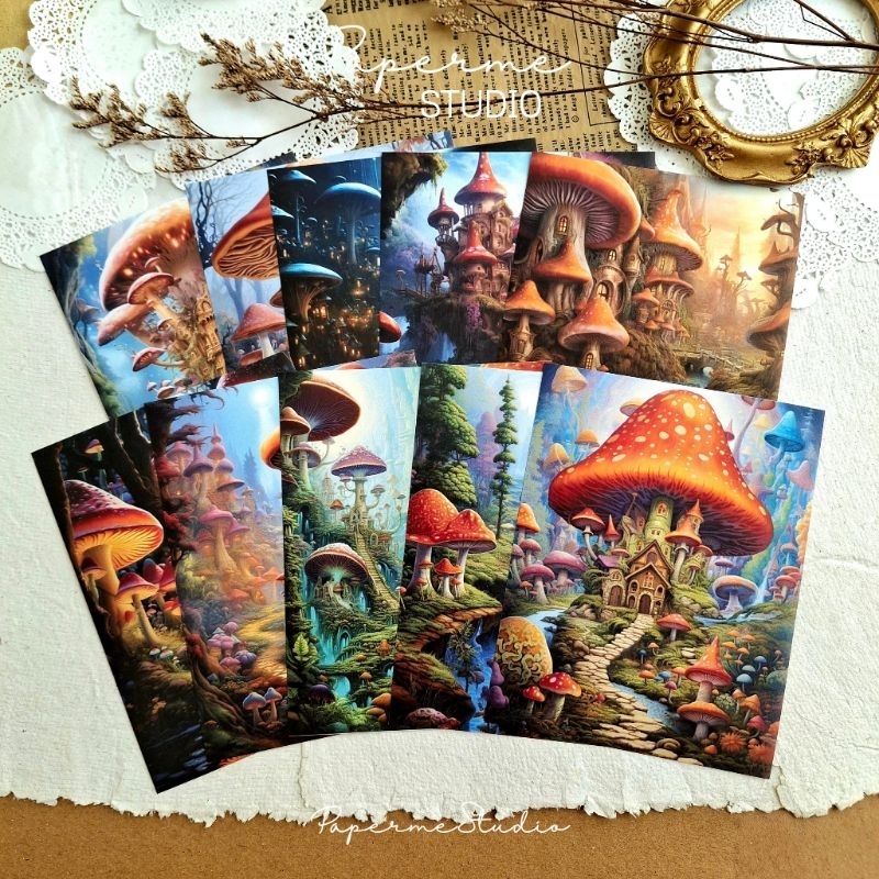 

PAPER DECO - fantasy land mushroom castle underwater waterfall forest aesthetic night view dekorasi buku journal by Papermestudio