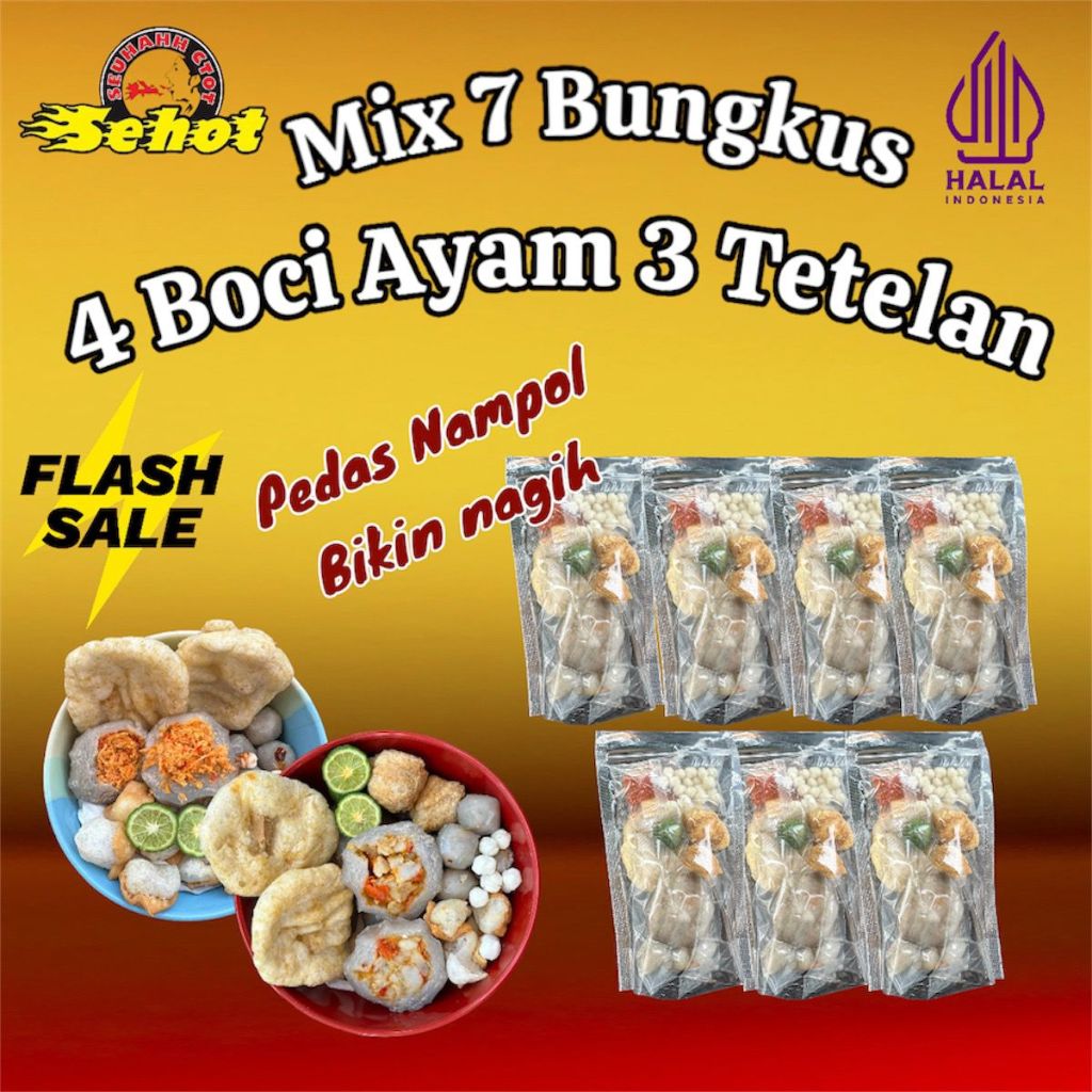 

MIX 7 Bungkus Baso Aci Ayam 4 & Baso Aci Tetelan Pedas 3 - Makanan Instan - Food