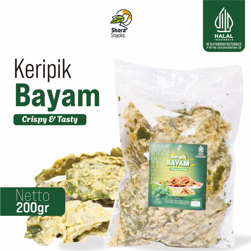 

SHORA Snack - Keripik Bayam Crispy Rasa Original Cemilan Gurih Renyah Ukuran 200 Gram