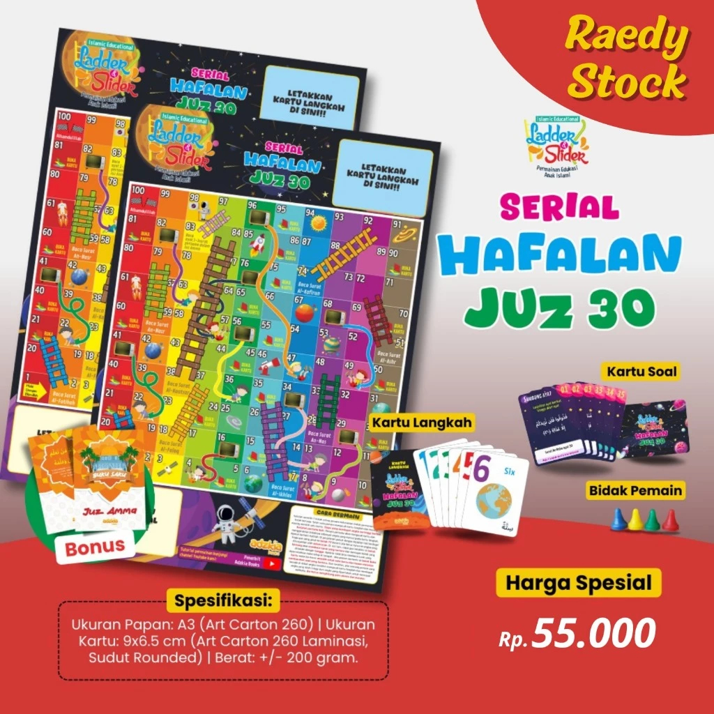 Foto Permainan Ular Tangga SERIAL Hafalan JUZ 30 Ladder Dan Slider Permainan Edukasi Anak Islami Adzkia Books