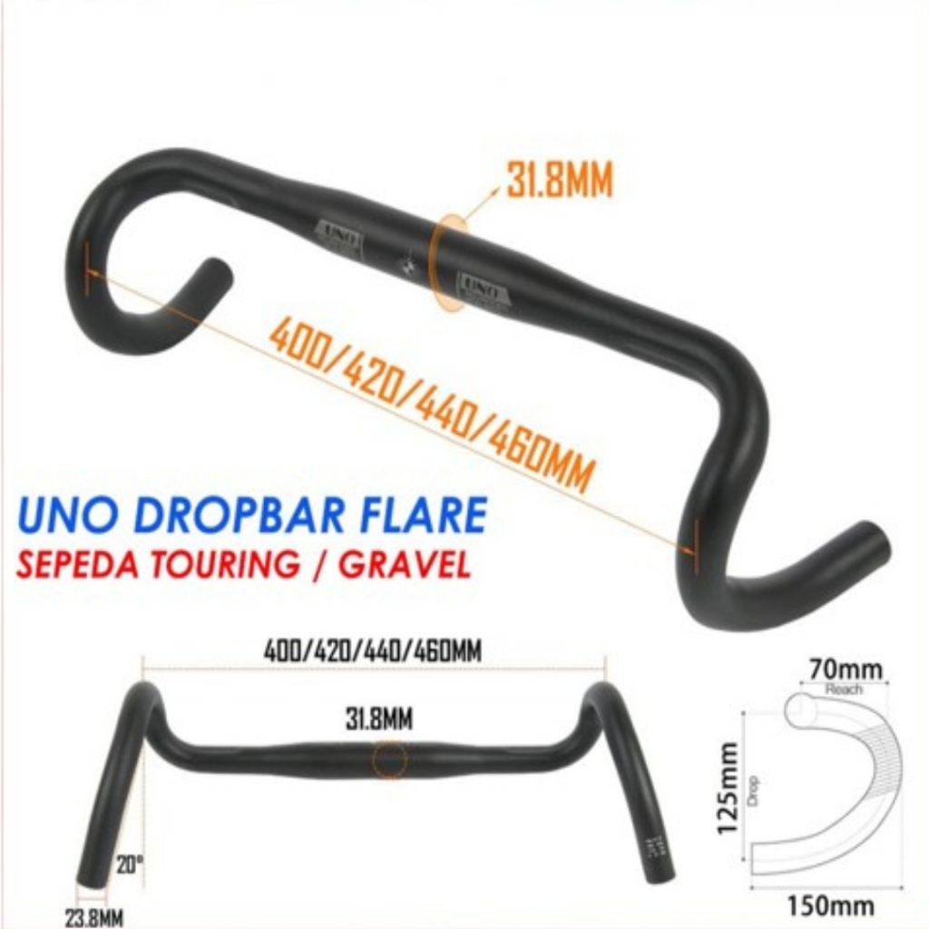 UNO FL12 Dropbar Flare Stang Sepeda Gravel Touring Roadbike Alloy
