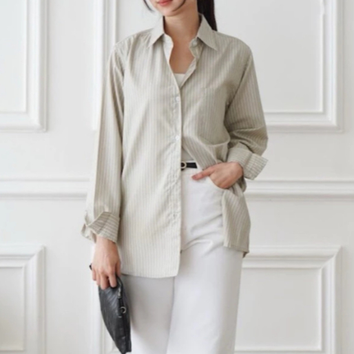 HARA STRIPE SHIRT / KEMEJA SALUR OVERSIZE / Atasan Kemeja Jumbo Salur Oversize Wanita