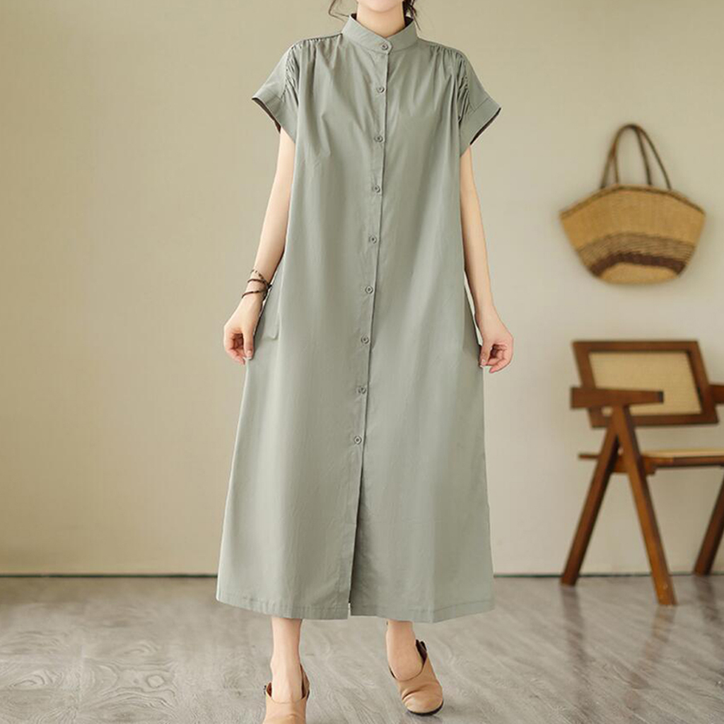 KONVEKSI BANDUNG | LEA Long Tunik Lengan Pendek Midi Dress Wanita Korean Style Casual Kekinian