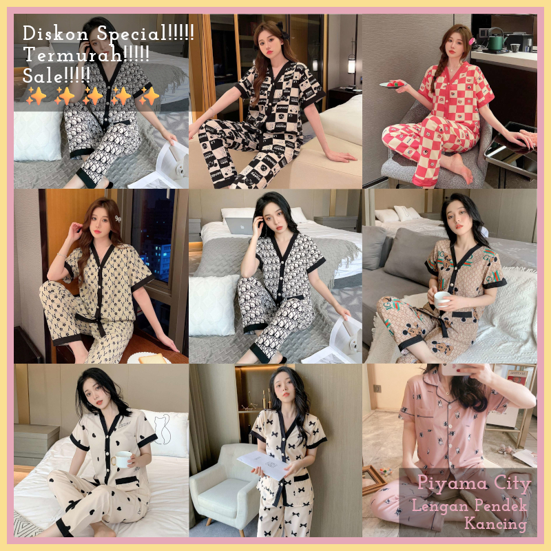 ( READY STOK ) PiyamaCity PC567 - [P06/PX06] - Piyama Kancing Pendek Set Wanita Import | Baju Tidur 
