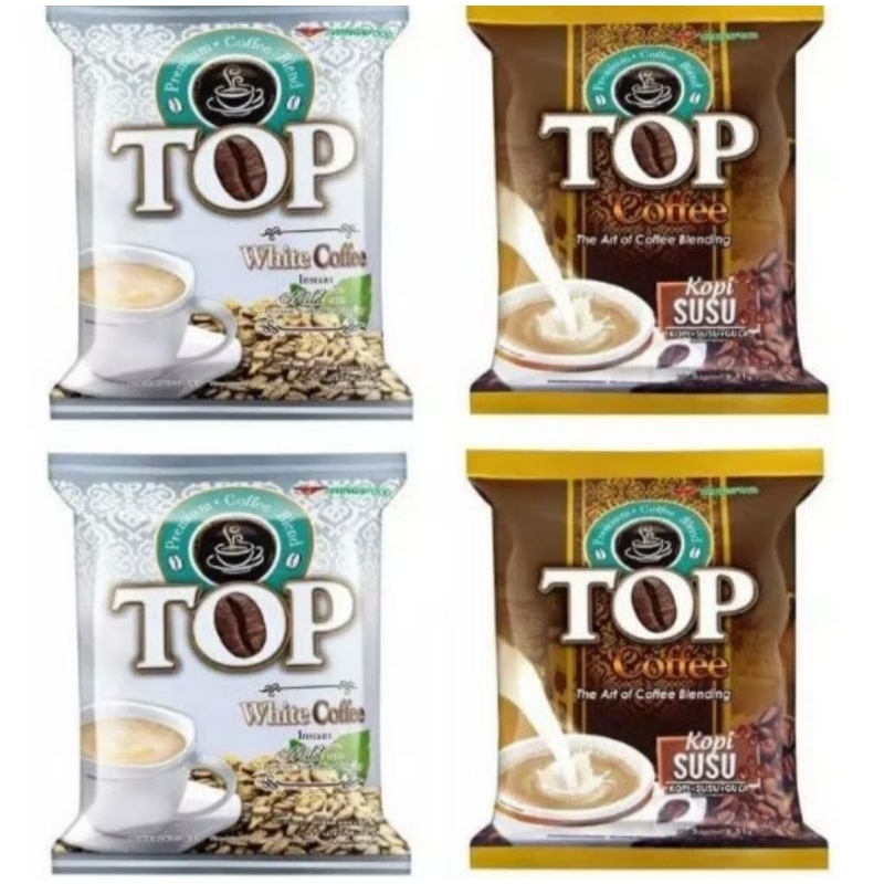 

TOP KOPI WHITE COFFEE/KOPI SUSU 3IN1 KEMASAN RENCENG 10 SACHET