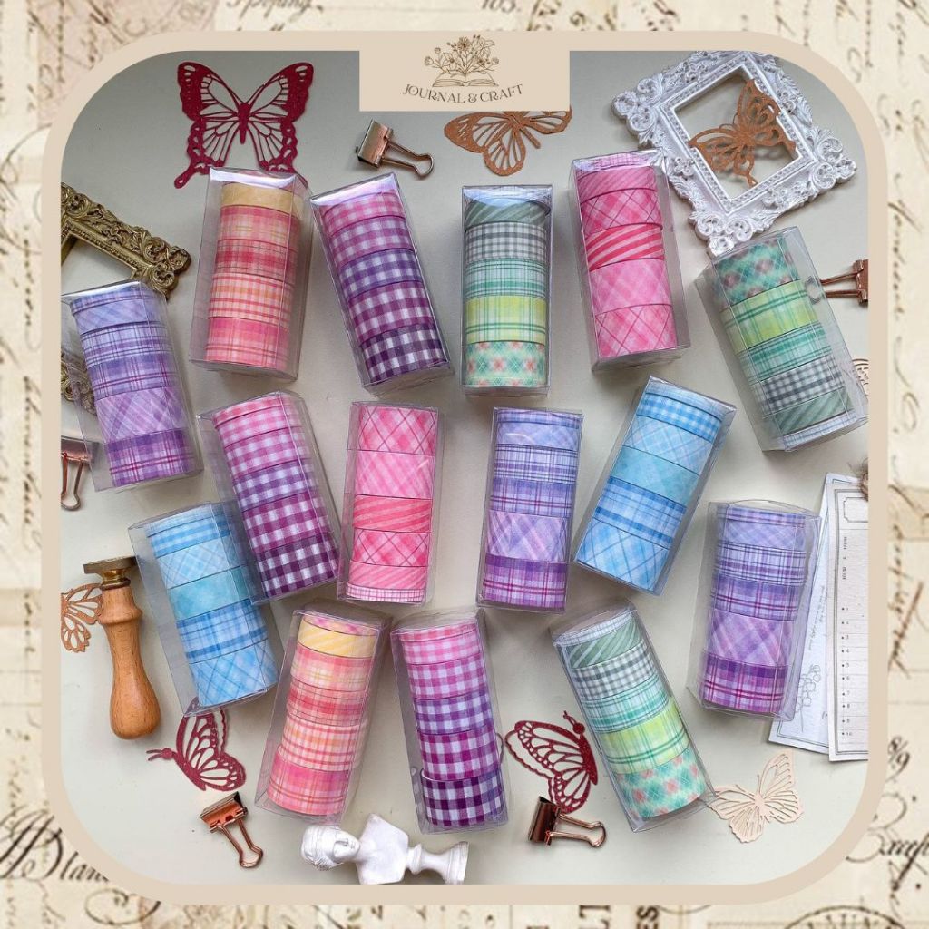

6 pcs rolls Washi tape deco masking aesthetic/ Tape DIY scrabooking journal Washi Tape Dekorasi Pastel Warna Motif