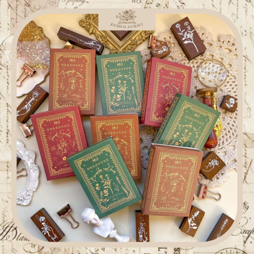 

6pcs DIY Wooden Rubber Stamp Stempel Kayu Vintage untuk bullet journal bujo Journal Scrapbook Diary journaling scrapbooking wood stamp